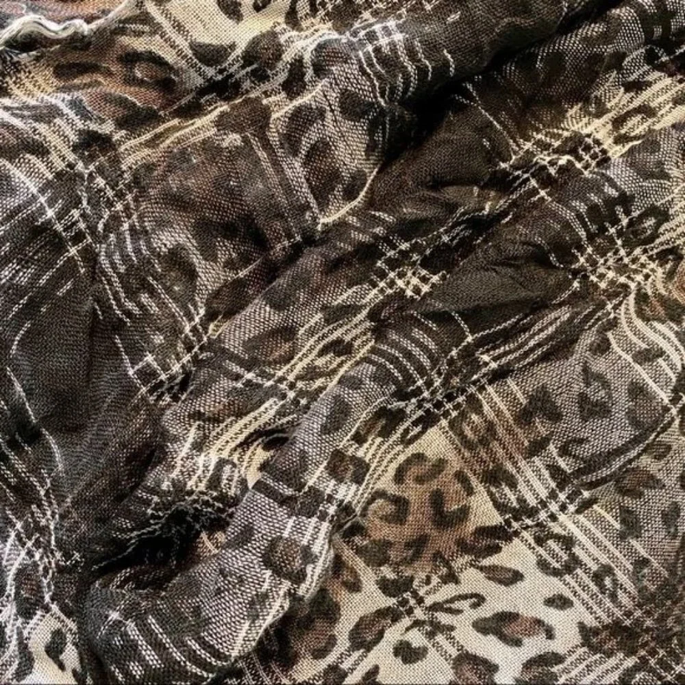 Animal Print Woven Scarf with Fringe